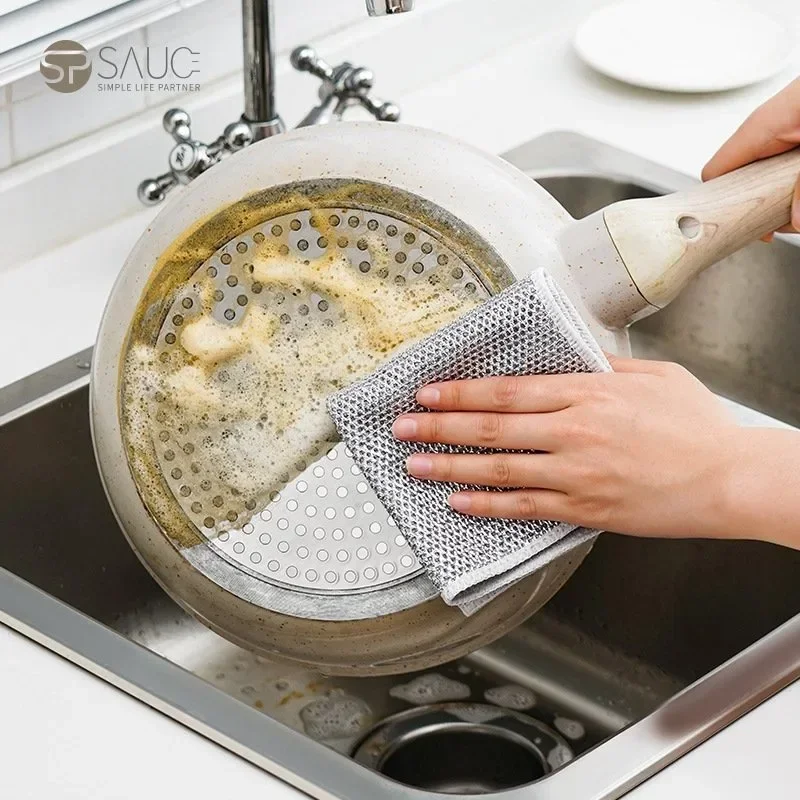 Double- Sided Metal Steel Wire Rags Household Magic Cleaning Cloth Thicken Kitchen Dish Pot Washdishing Cloths Towel Clean Tools