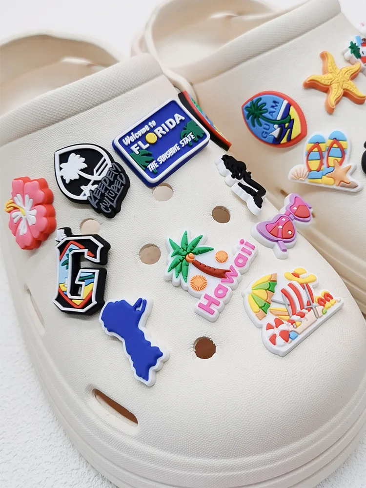 Kawaii Ocean Holiday Shoe Charms Diy Women Clog Shoes Accessories PVC Buckle Decorations Fit Sandals Adult Party Decor Gifts