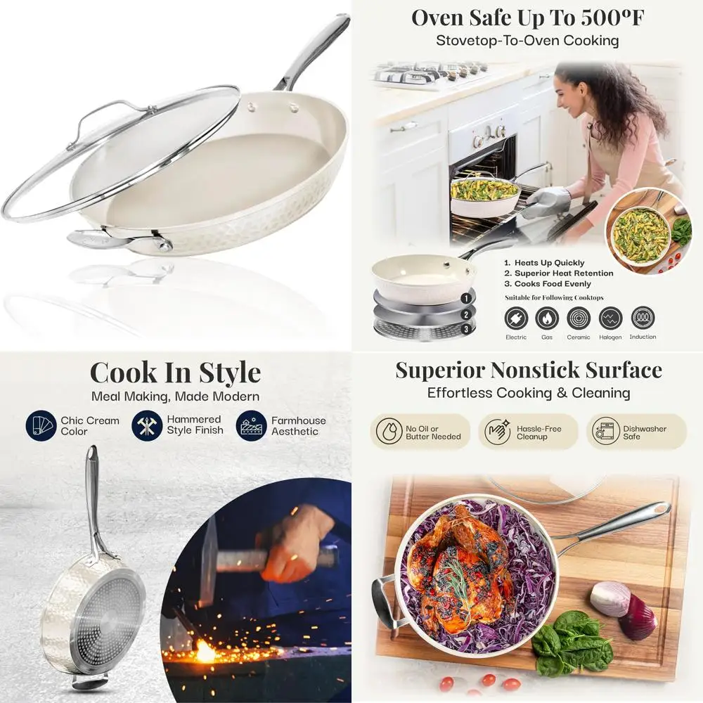 

Очень большая 14-дюймовая сковорода с антипригарным покрытием и крышкой — приготовление пищи семейного размера, нетоксичная, идеально подходит для здорового питания