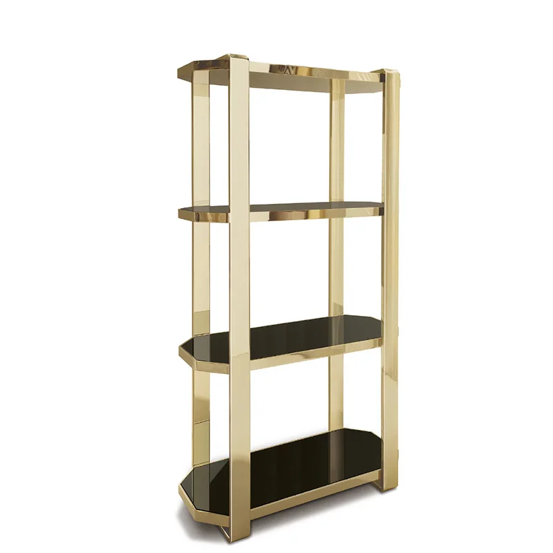 Estante Decorativa Multifuncional de Luxo Moderna com Inserto Central e Detalhes em Metal de Aço Inoxidável Italiano Personalizável