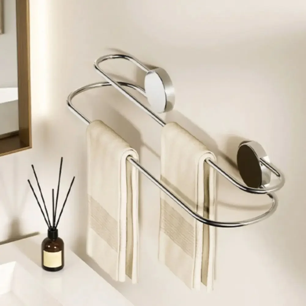 

Stainless Steel Stainless Steel Towel Holder Space Saving Wall Mounted Double Bar Towel Holder No Drilling Multi Functional