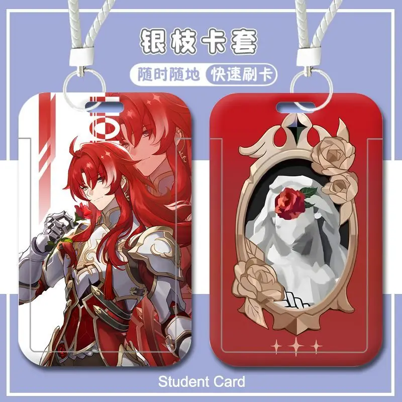 Argenti Honkai: Star Rail Anime Retractable Ferrule Student Meal Card Bus Travel Card Holder Travel Card Cover KeyChain Pendant