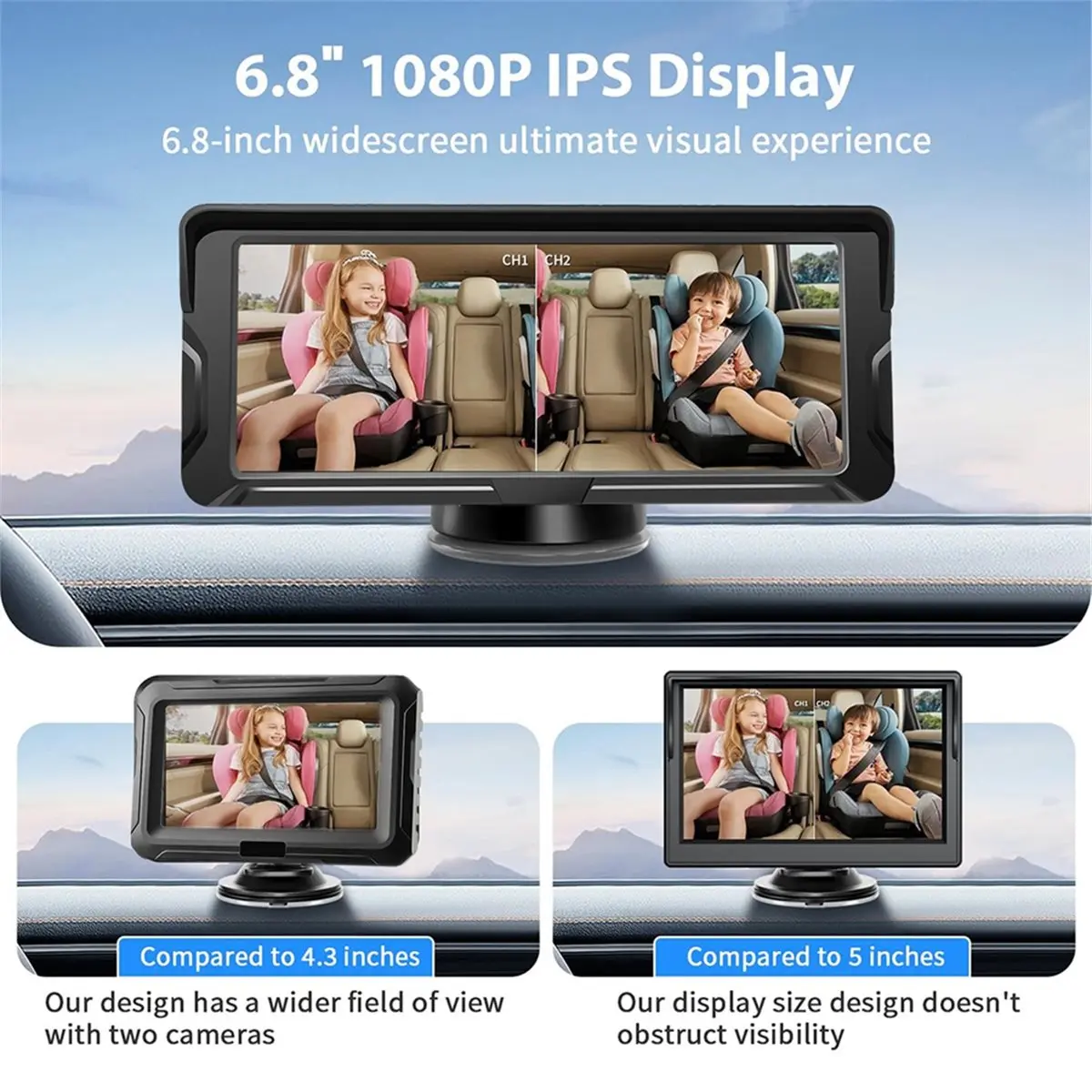 828 Mega Sale Car Baby Mirror Camera Dual Channel 6.8inch 1080P Display with 2 IR Night Vision Camera Automotive Baby Camera