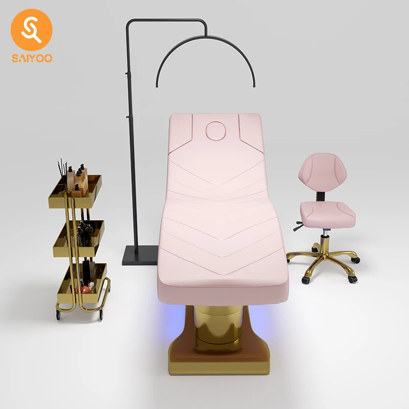 

Red Stripe Massage Bed for Head Hair Facial Spa and Eyelash with Complete Salon Furniture Set