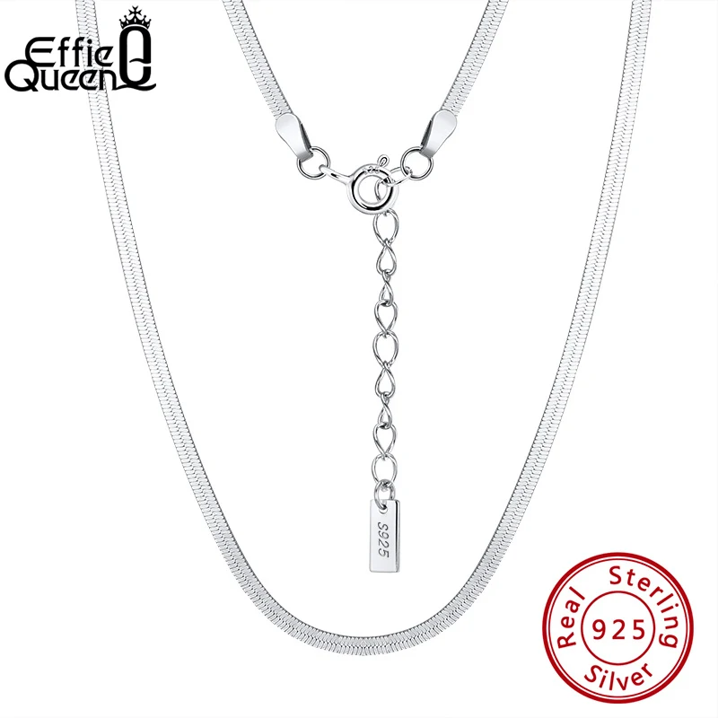 Effie Queen 1.8mm Flexible Flat Herringbone Link Chain Necklace 925 Sterling Silve for Women Wear Necklaces Jewelry Present SC44