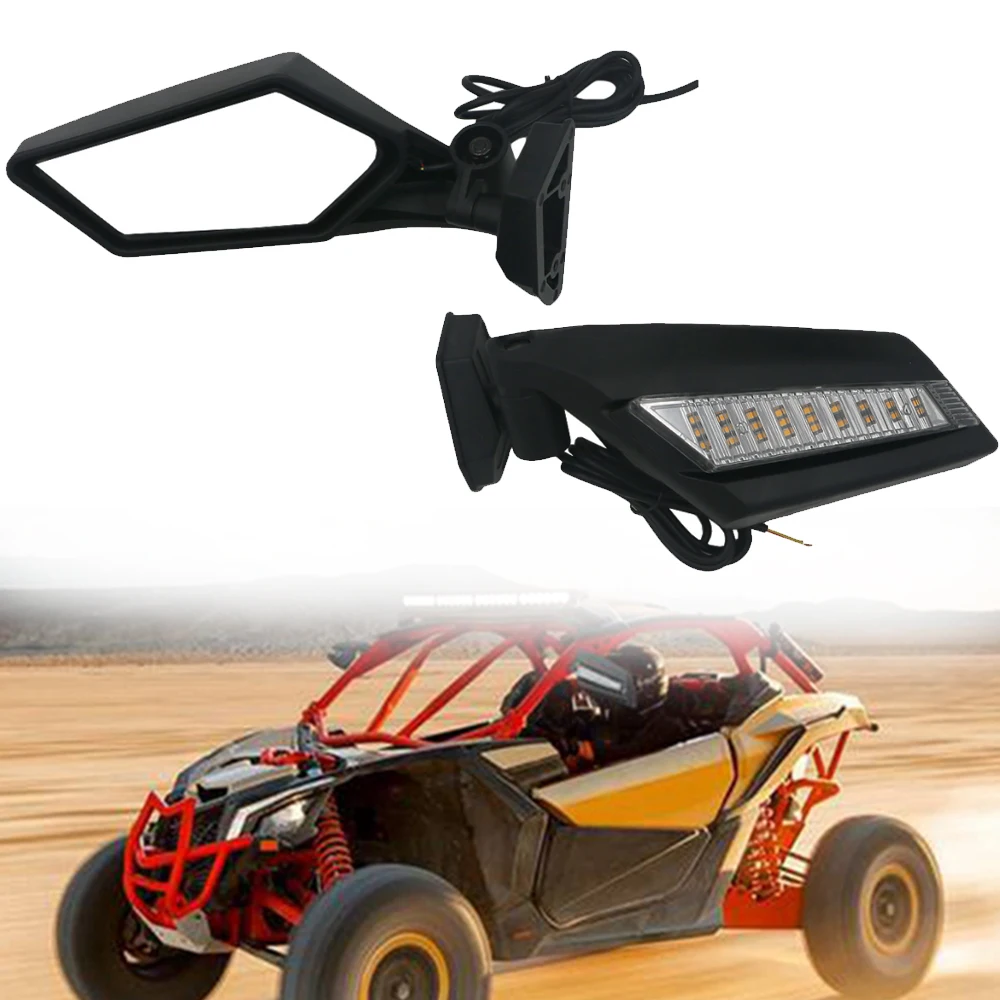 

OVOVS 1Set UTV Rearview Mirror with LED Turn Signal Side Mirrors for Can Am Maverick X3 R Max Commander 715002898 2017-2020