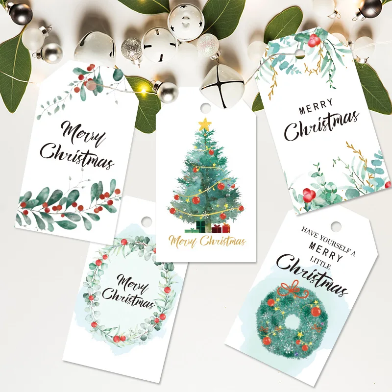 50pcs Merry Christmas Kraft Paper Tag Christmas Gift Hanging Label DIY Bless Hang Tag Navidad 2023 New Year 2024 Party Gift Card