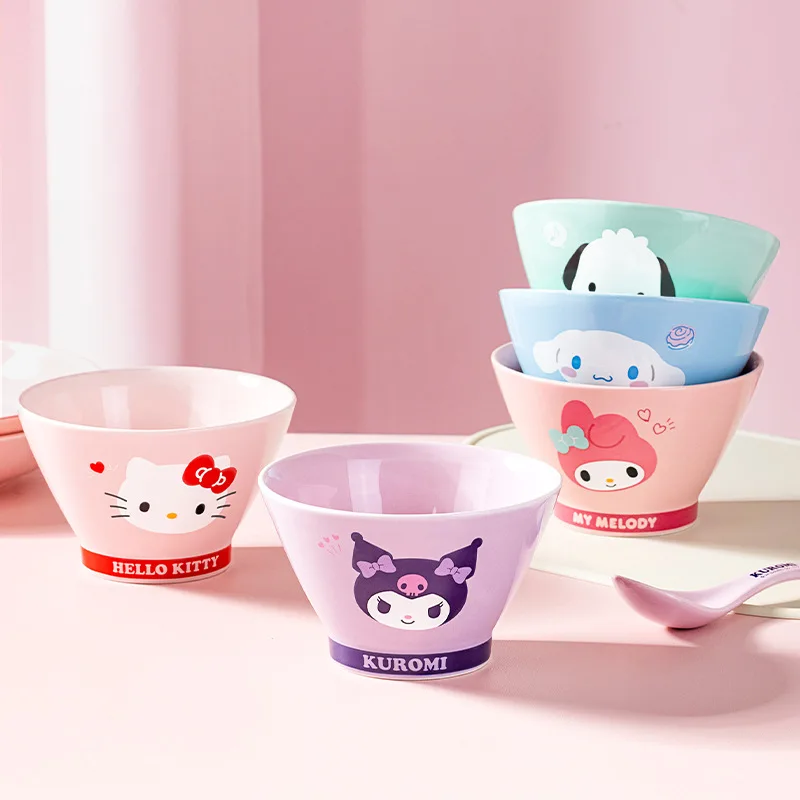Kawaii سانريو مرحبا كيتي سينامورول وعاء سيراميك أدوات المائدة الإبداعية كورومي بلدي ميلودي وعاء الأرز لوازم المطبخ
