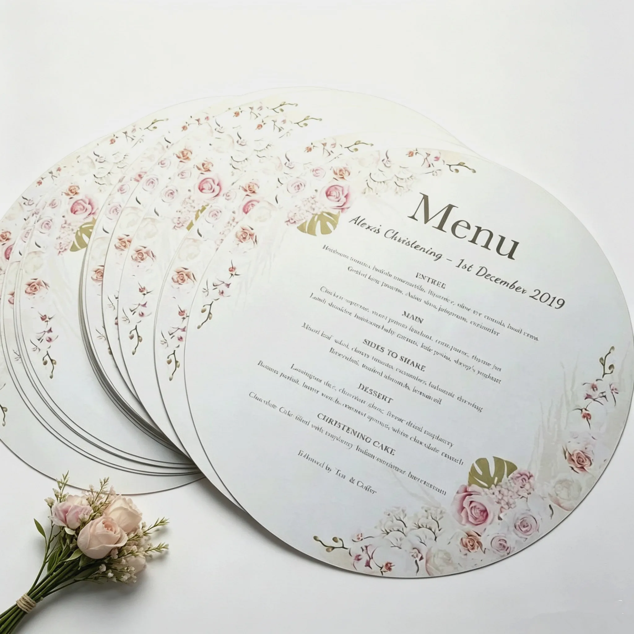50 sztuk pięknych papierowych kartek menu w kształcie okrągłych kartek z zaproszeniami ślubnymi z własnym nadrukiem
