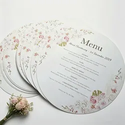 50pcs Beautiful Paper Menu Card Round Shape Wedding Invitation Cards with Custom Printing