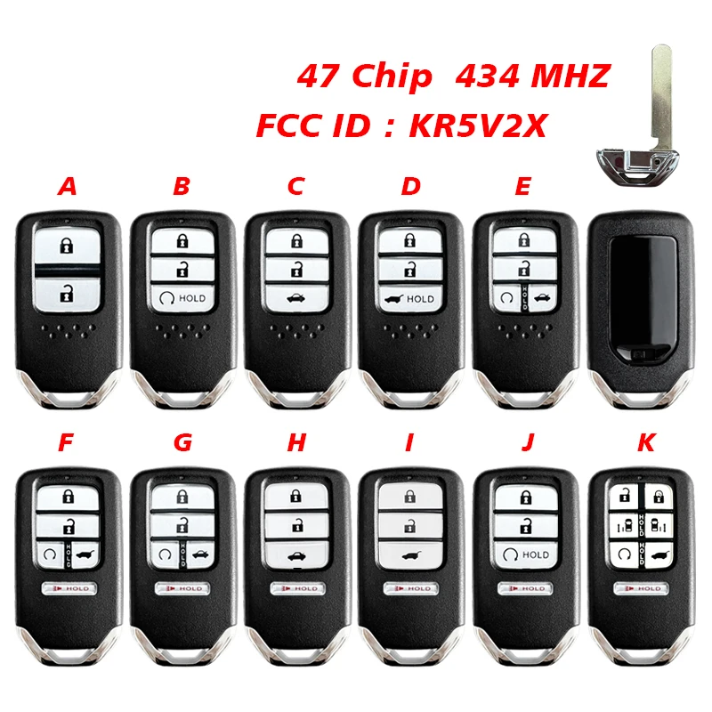 

CN003136 Aftermarket FCC ID KR5V2X 433MHz 47 Chip for Honda Pilot CR-V Civic City Jazz Grace Fit Smart Remote Control Car Key