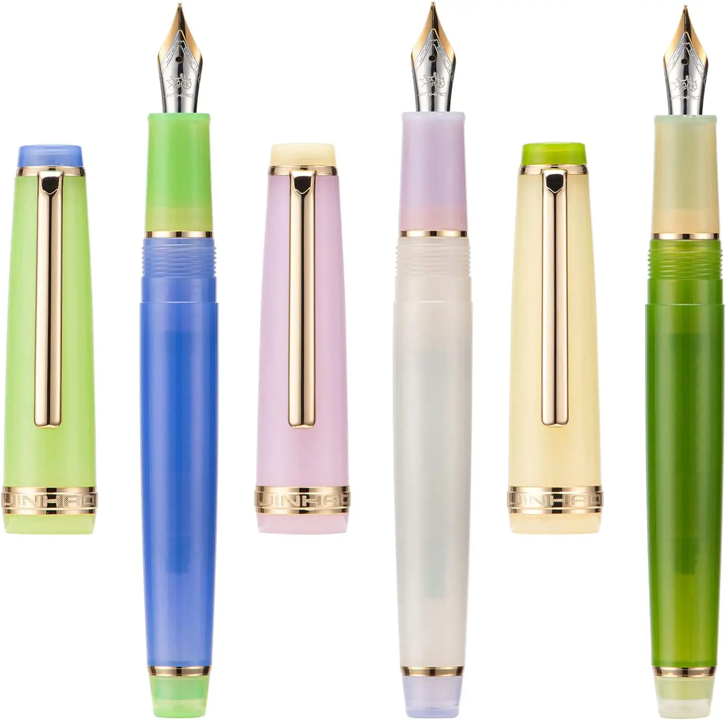 

3 Jinhao 82 Fountain Pen Transparent Mixed Macaron Color Acrylic EF/F/M Point Gold Trim with Converter Set