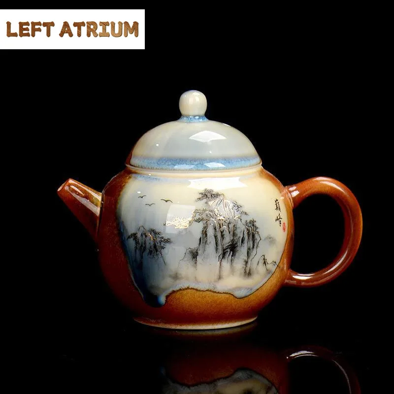 

230ml Handmade Wood-fired Porcelain Teapothanddrawn Landscape Pot Creative Tea Maker Kettle Tieguanyin Cha Accessories Craft