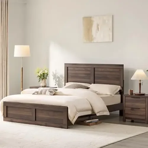 3 Pieces Bedroom Set, Queen Size Wood Platform Bed Frame and 2 Nightstands, Storage Nightstand with Type-C Charging - view 2