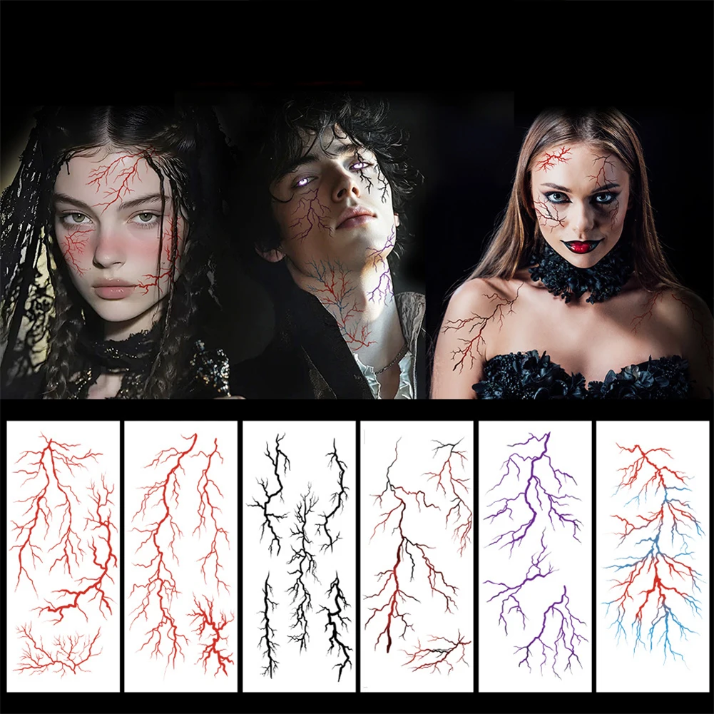 6Pcs/Set Colorful Blood Branch Temporary Tattoo Stickers Horror Face Body Tattoos Halloween Party Cosplay Costume Props