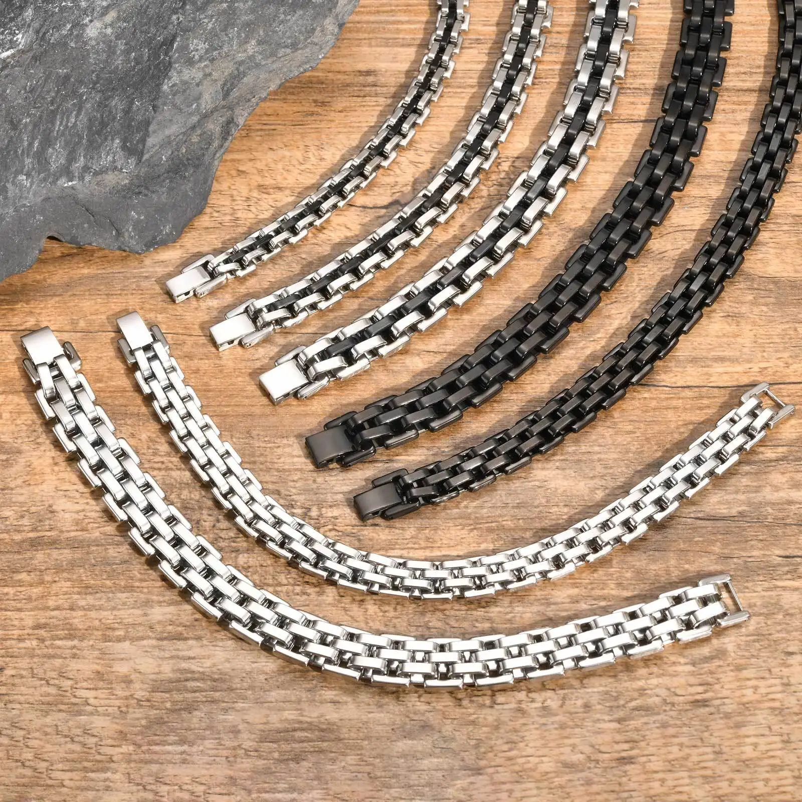 Vnox 9mm/11mm/13mm Watch Band Links Bracelets for Men Boys, Chunky Heavy Stainless Steel Chain Wristband, Gentle Business Gift