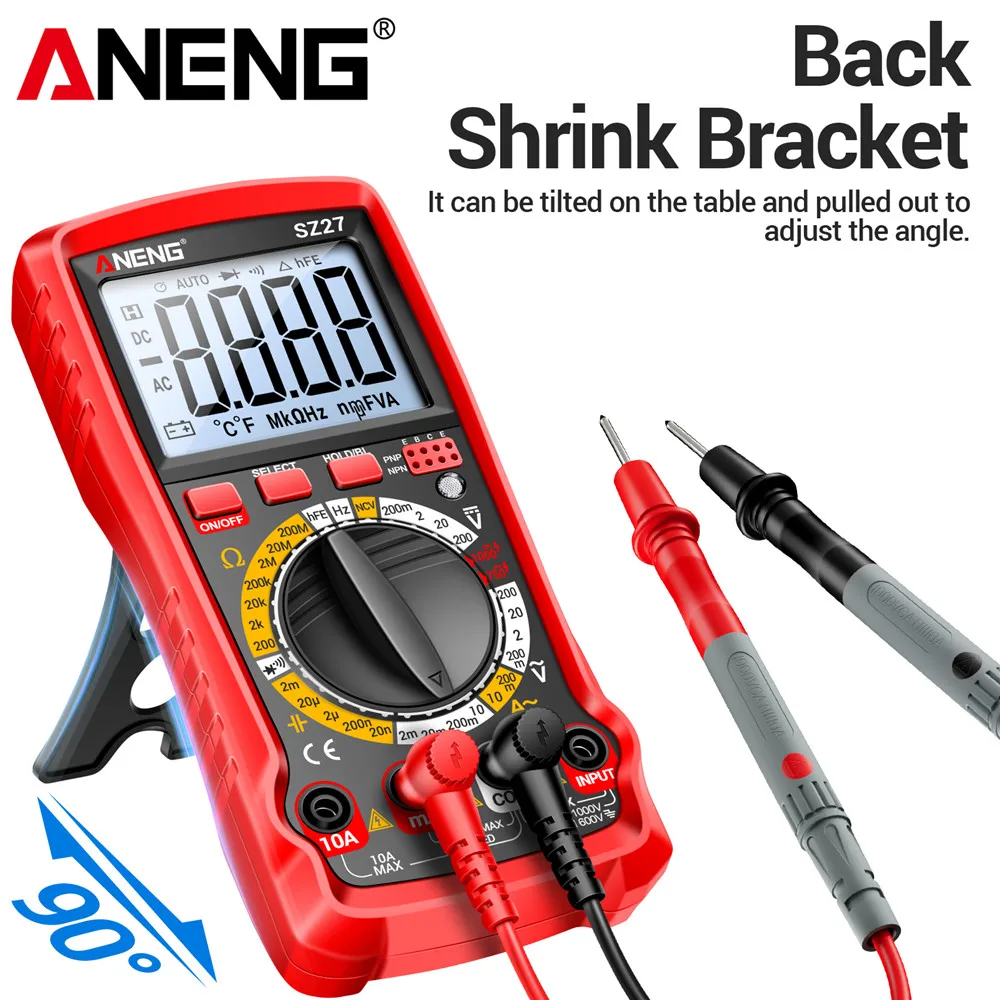 ANENG SZ27 Intelligent Digital Multimeter AC/DC Voltage Current Tester Ohm Hz Diode Transistor NCV Capacitance Resistance Test