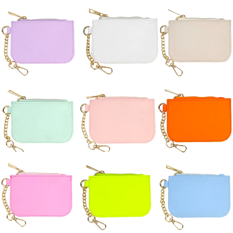 2024 Hot Selling Style Solid Color Nylon Waterproof Small Wallet Card Bag Coin Purse Key Chain Bags Accessories Holiday Gift