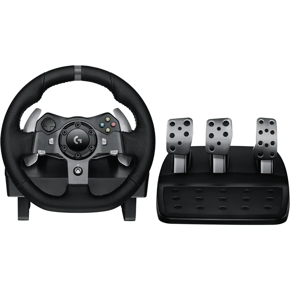 Driving Force Racing Wheel and Floor Pedals, Real Force Feedback, Stainless Steel Paddle Shifters, Leather Steering Wheel