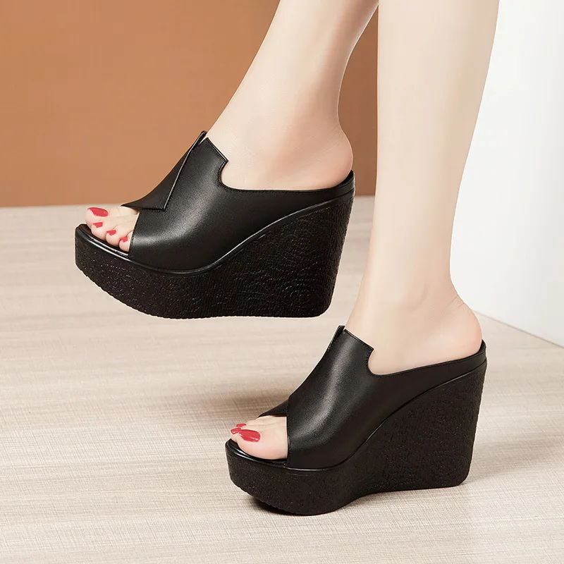 

11CM 2025 New Summer Wedges Heeled Slippers Ladies Shoes for Women Peep Toe Outside Women's Slipper Female Platform Sandal 32-43