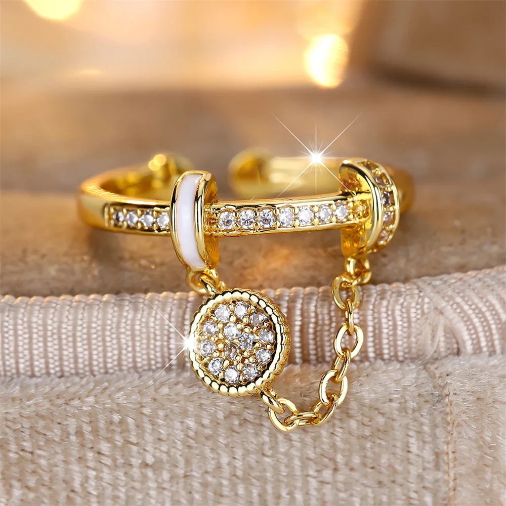 Anillos de apertura de cadenas con colgante de borla de circón blanco para mujer, joyería de compromiso de Color dorado Vintage, accesorios nupciales, regalos