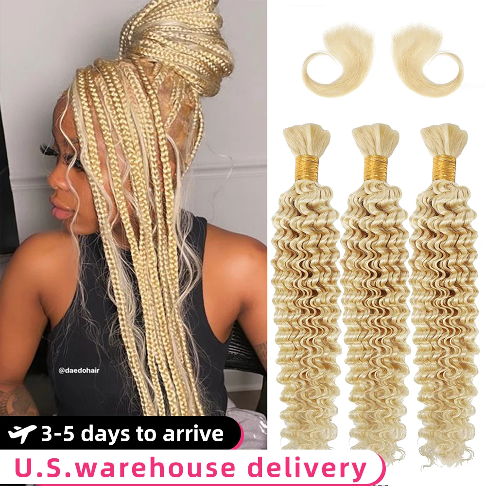 613 Honey Blonde Deep Wave Brazilian Hair Curly Human Hair Bundles Weave 20 Inch Deep Curly Platinum Blonde Hair 3 Bundles Deals