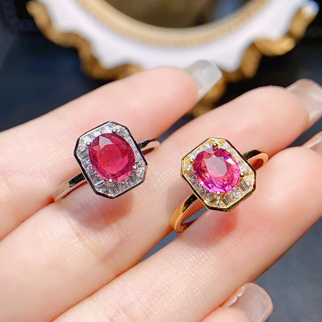 5*7mm Natural Ruby Tourmaline Ring S925 Sterling Silver for Women Fine Fashion Charm Oval Gemstone Weddings Jewelry