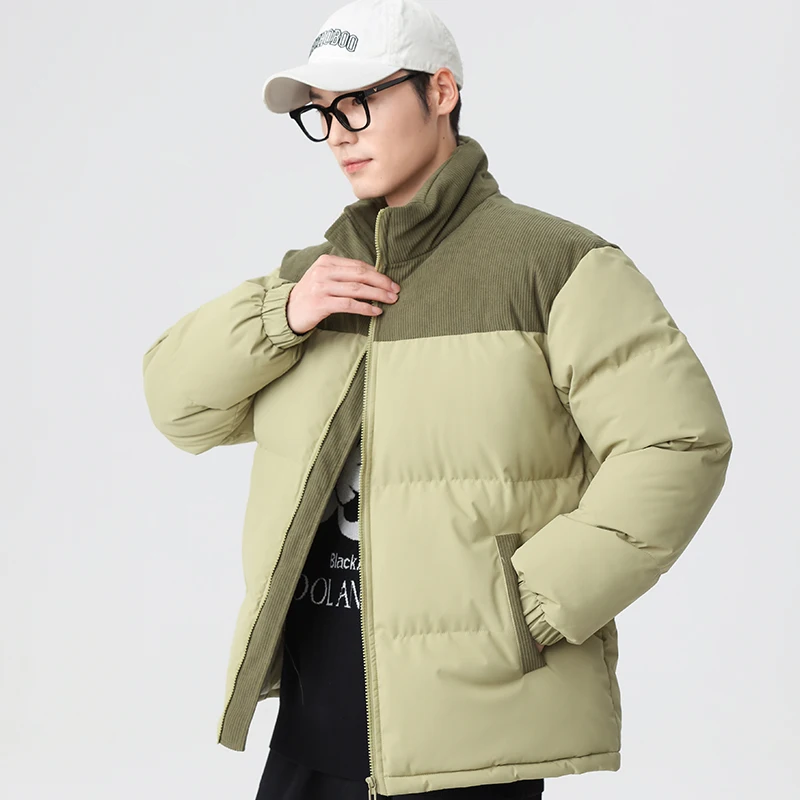 Winter Corduroy Jacket 2024 New Men's Casual Stand Up Collar Warm Bread Jacket Fashionable Color Blocking Design Cotton Jacket