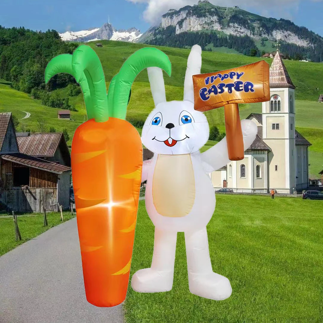 

6FT/1.8m Luminous Easter Decoration Inflatable Carrot Rabbit Built-in LED Lights Decorations Outdoors Garden Easter Scene Layout