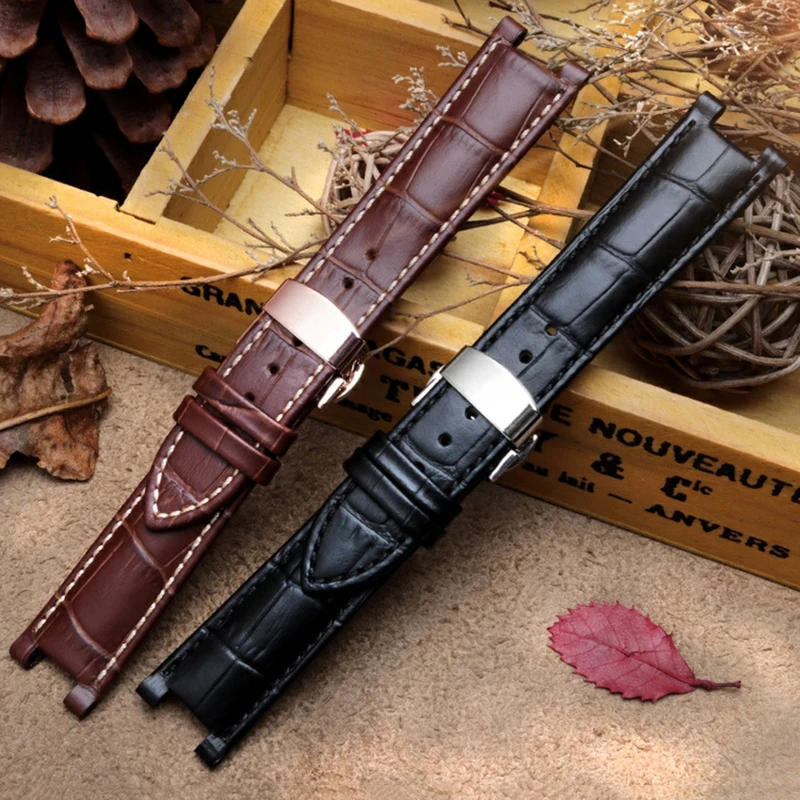 Head Layer Leather Strap Crocodile Pattern Cowhide for YA133309 Gales 20*11mm 22*13mm Watchband Black Brown Men\'s Accessories