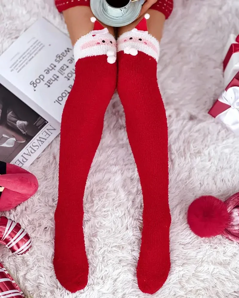 Christmas Over The Knee High Fleece Thermal Winter Leg Warmers Long Socks for Women
