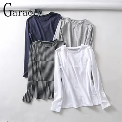 Garaouy 2023 Women High Quality Basic Cotton T Shirt Long Sleeve O Neck Tees Ladies Tee Shirt Street Wear Top Mujer De Moda