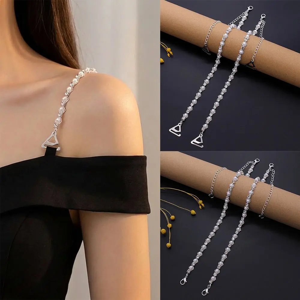 

Metal Women Bras Straps Rhinestone Pearl Adjustable Underwear Strap Lingerie Accessories Aniti-slip Shoulder Straps for Dress