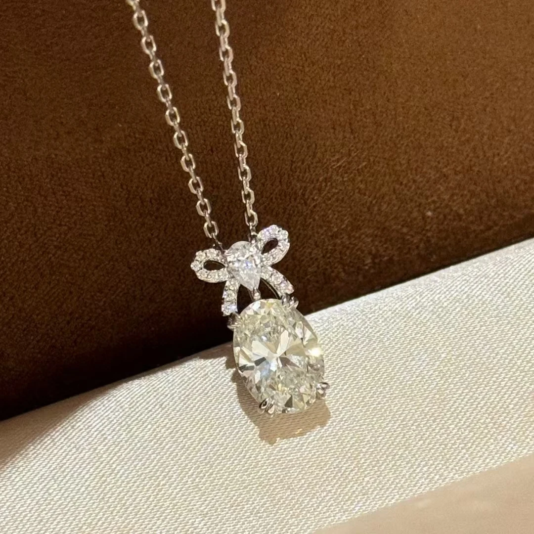 Luxury 18K White Gold Plated 3 Carat Moissanite Oval Diamond Butterfly Pendant Necklace For Women Designer Jewelry Copy Bijoux