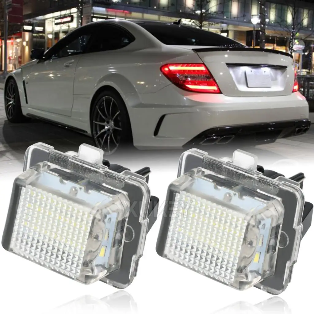 3W 12V Full LED License Plate Light Kit For Mercedes-Benz C E S Class Powered by 18-SMD Xenon White LED & Can-bus Error Free