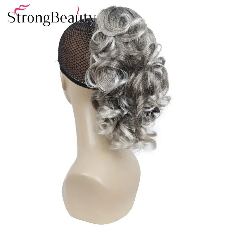 StrongBeauty Medium Length Synthetic Extension Hair Piece Claw Clip in/on Curly Hairpiece 12 inches Ponytail Many colors