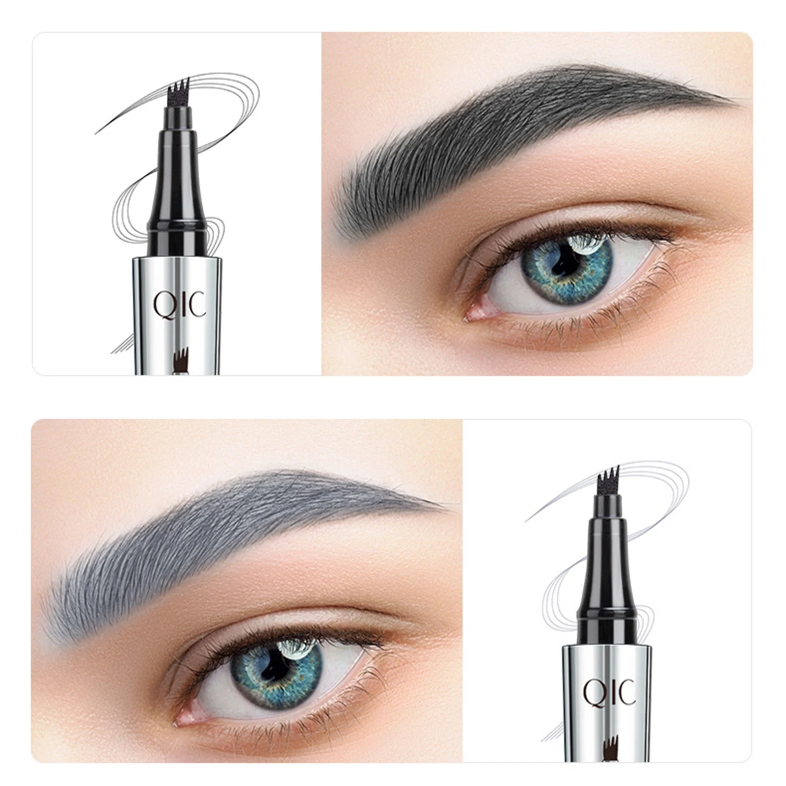 Lápiz de cejas líquido ultrafino de cuatro mandíbulas, lápiz de cejas 3D impermeable a prueba de sudor, herramienta cosmética de maquillaje de ojos de larga duración para mujeres