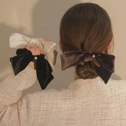 Woman Elegant Velvet Bowknot Elastics Hair Band Small Golden Tablet Senior Scrunchies Hair Ties Ponytail Holder Hair Accessories