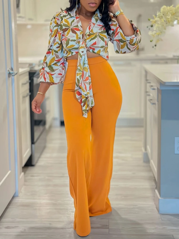 2 Piece Women Set Summer Autumn Long Sleeve Shirt Blouse Top And Pants Suits Outfits Fashion Office Lady Matching Sets Outfit