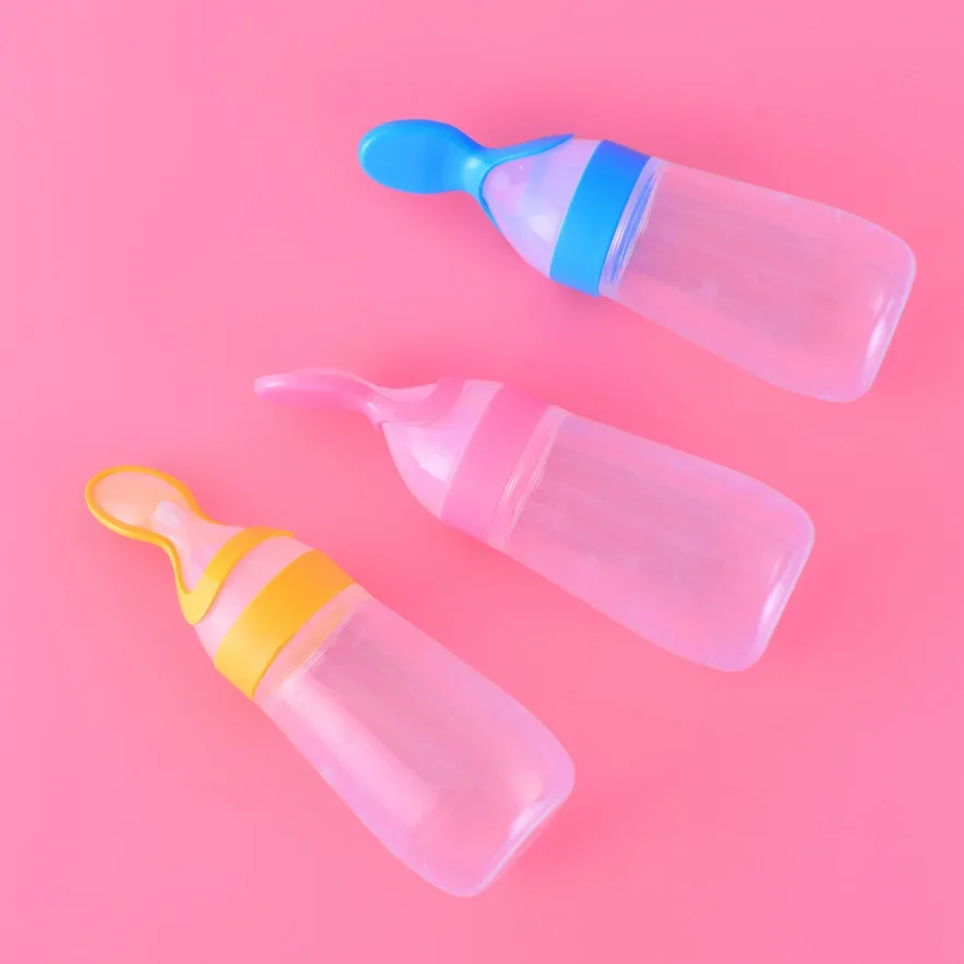 Baby Silicone Rice Paste Bottle Squeezing Spoon Baby Food Dispenser Flat Bottom Rice Paste Bottle Silicone Rice Paste Bottle