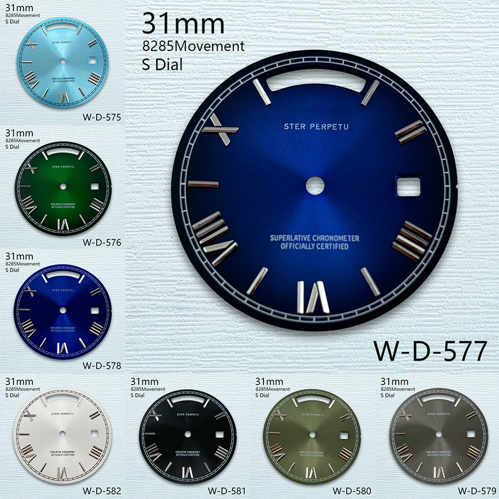 31mm S Logo Day and Date Dial Fit 8285 Movement High-Quality Sunray Dial Watch Modified Accessories