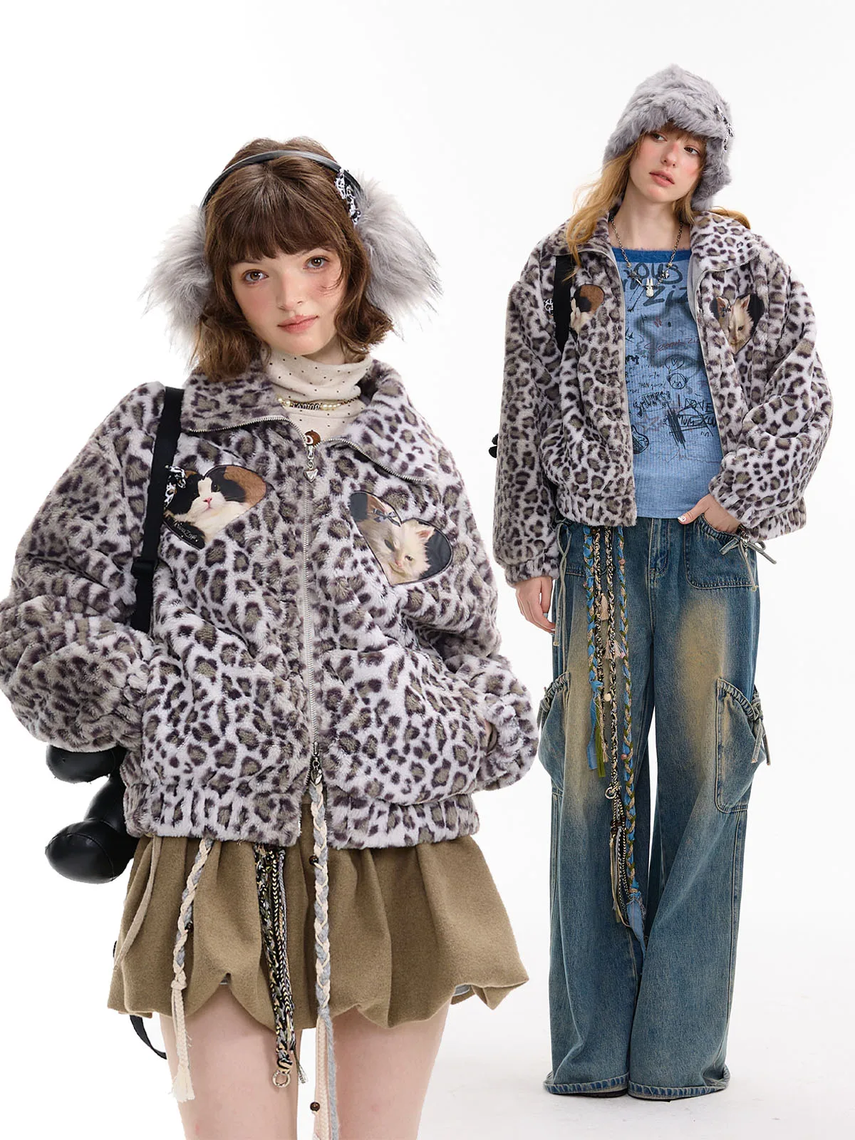 

ZiziFei Women's Thiened Leopard Print Lamb Velvet Coat Autumn Winter American Retro Design Print Outerwear Ladies Faion