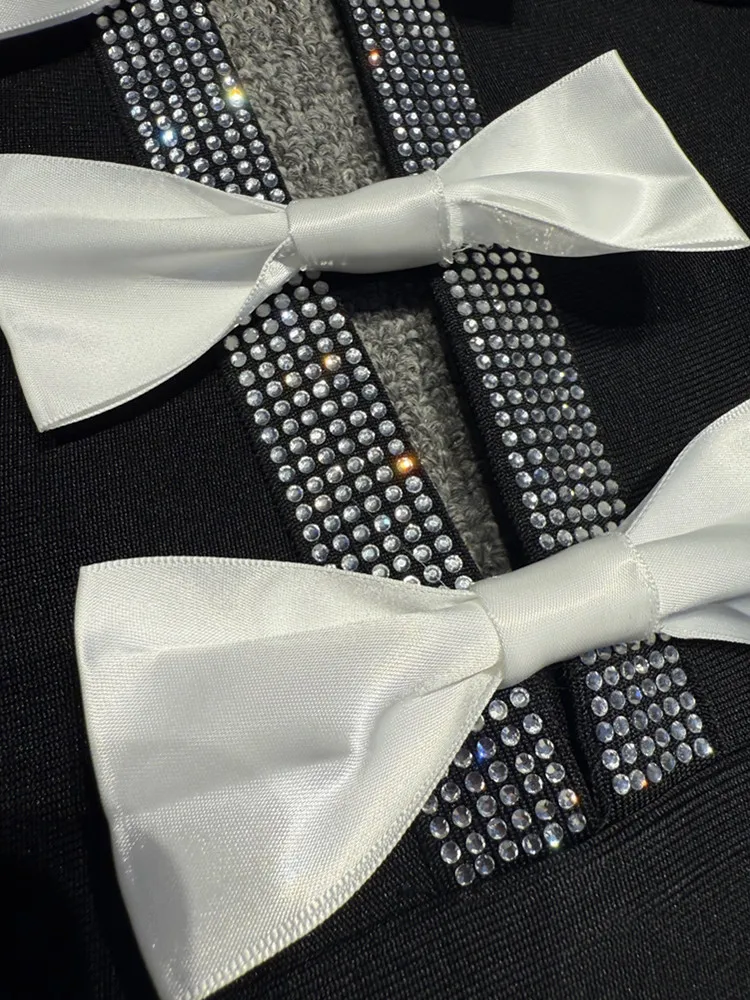 ชุดเดรสแบนเดจสีดำแบบผูกโบว์ สายคล้องคอ เปิดหลัง เซ็กซี่ สำหรับผู้หญิง ดารา ปี 2025 ชุดราตรีออกงานกลางคืน สไตล์หรูหรา