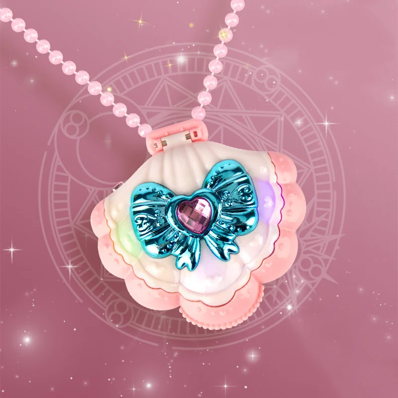 New Children's Magic Princess Changer Necklace Colorful Light Shell Necklace Music Box Light Music Girls Play House Toys