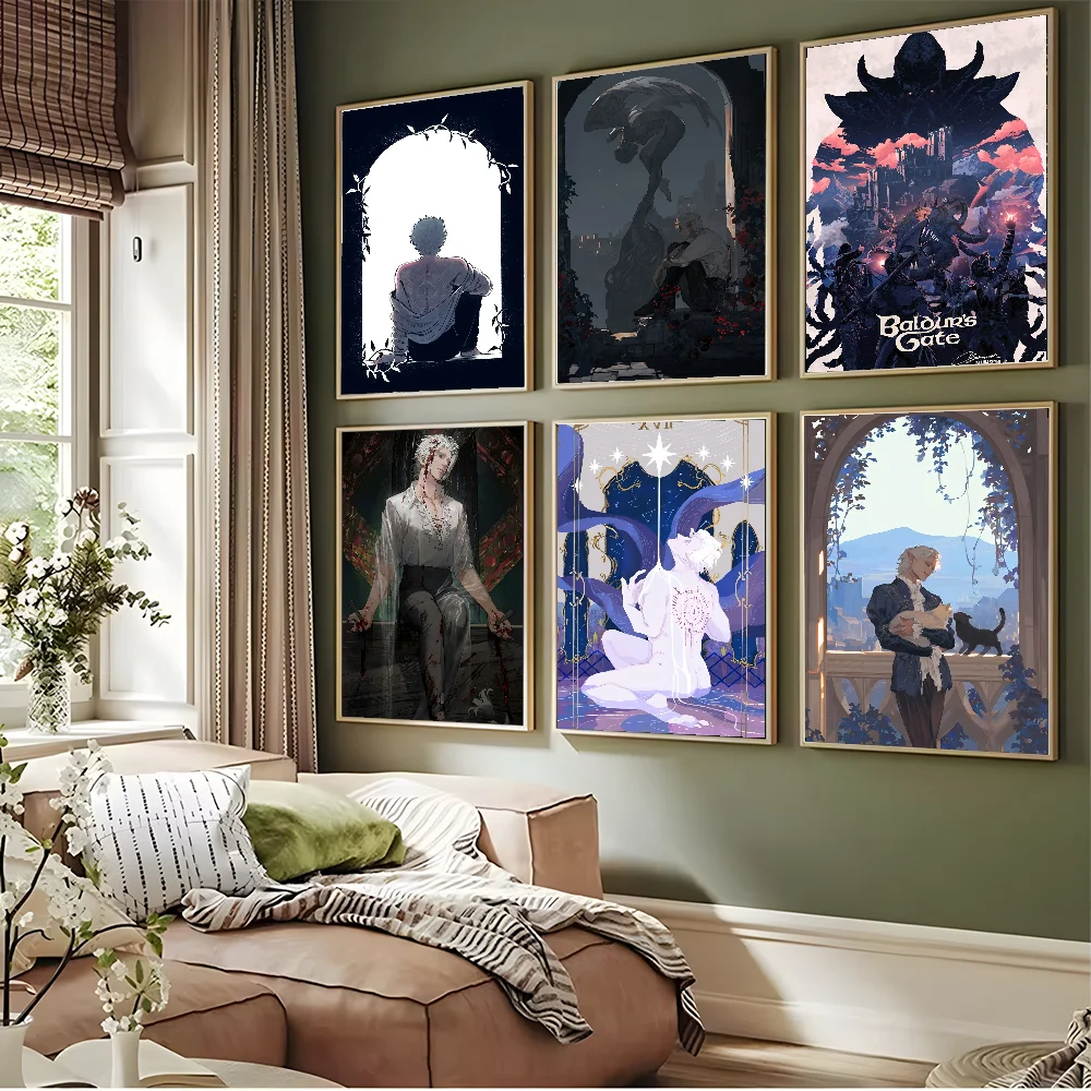 1PC Game B-Baldurs Gate 3 Cool Poster Stickers Waterproof Wall Art For Living Bedroom Retro Room Decor Gift High Quality Print