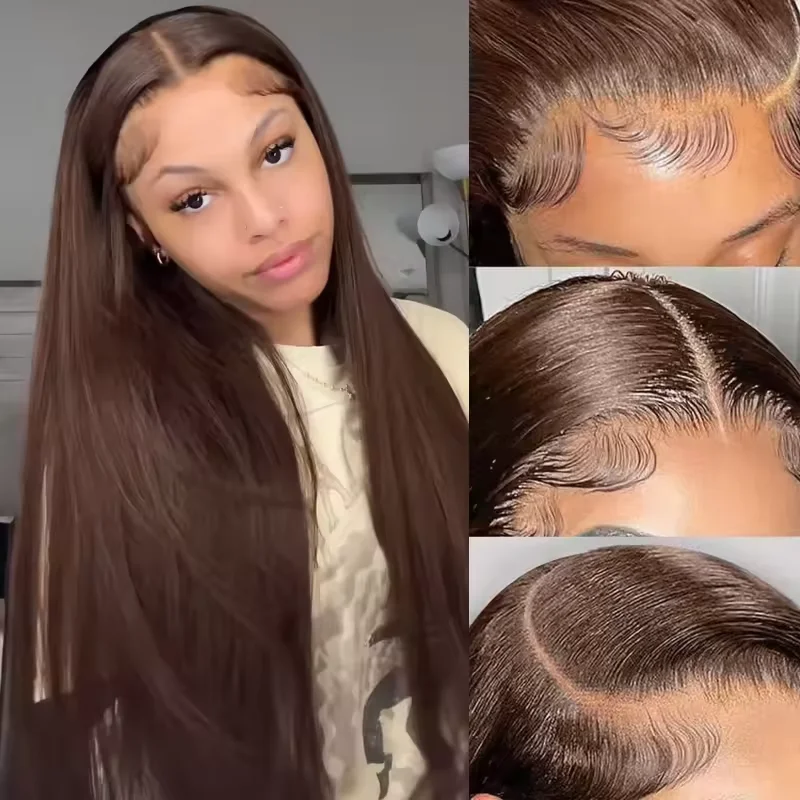 

46 Inches 13x6 HD Transparent Lace Frontal Wig 200 Density #4 Chocolate Brown Straight Human Hair Wigs For Women hair