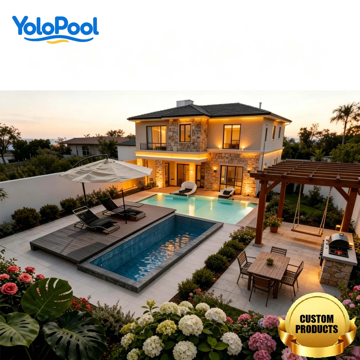 Luxury Deck Pool Cover for Swimming PoolSmart Remote Control Automatic Retractable Energy-Saving Easy Install