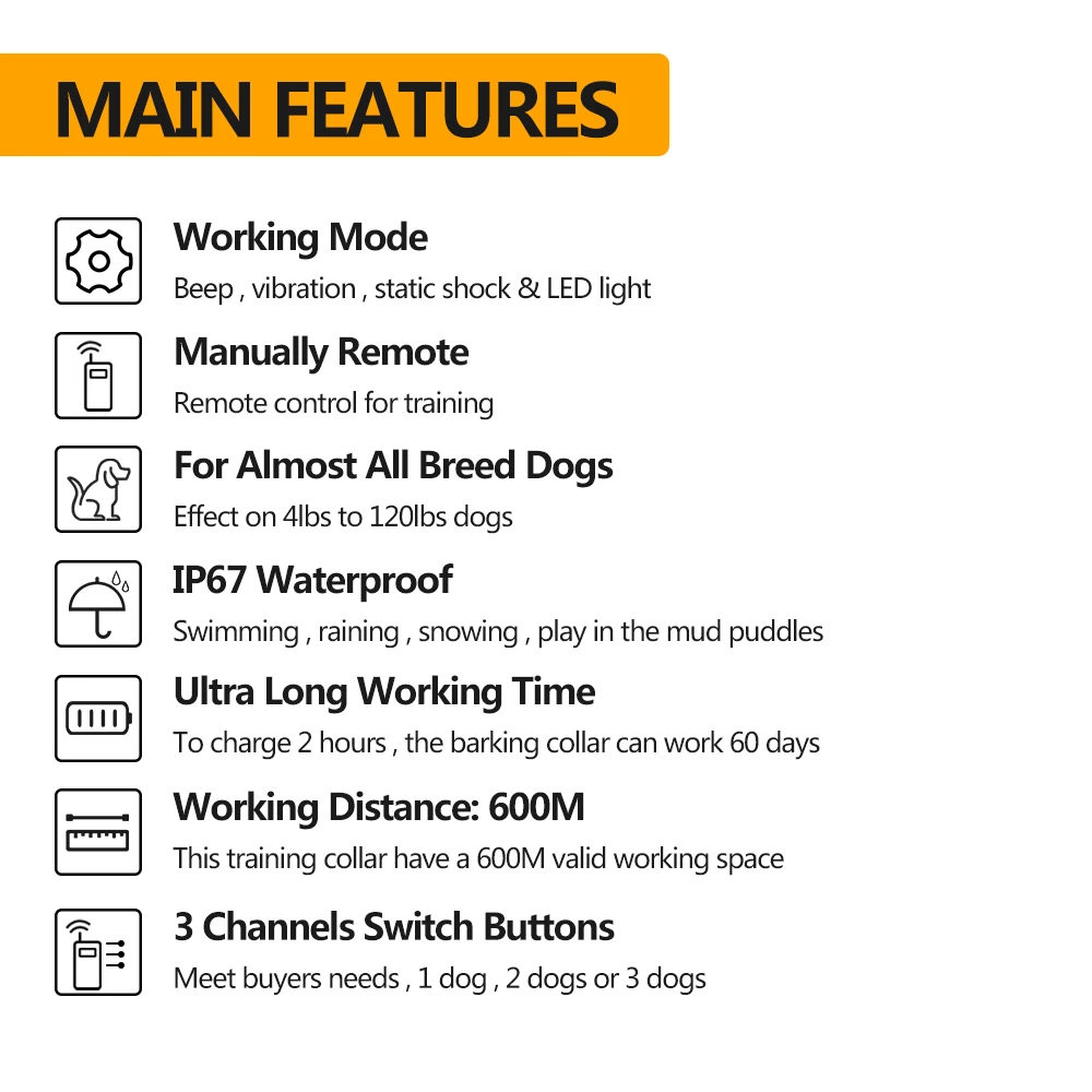 1000 متر طوق تدريب الكلاب الكهربائية ل 1/2/3 الكلب وقف النباح طوق 2 IN1 عاكس النايلون طوق IPX7 قابلة للشحن جهاز الحيوانات الأليفة #5