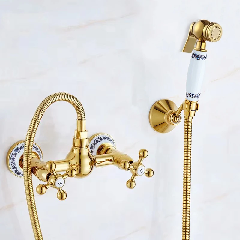 Hand Held Bidet Sprayer Douche Toilet Kit Bidet Faucet Bathtub Faucet Cold Hot With Hand Held Shower Head Bathroom Shower Faucet