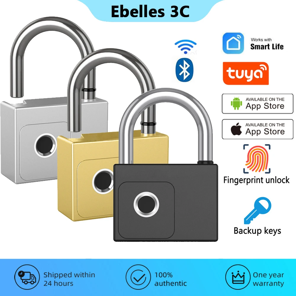 Tuya Smart Home Padlock Bluetooth Fingerprint Eletronic Lock IP65 Waterproof Antitheft USB Rechargeable Security Protection